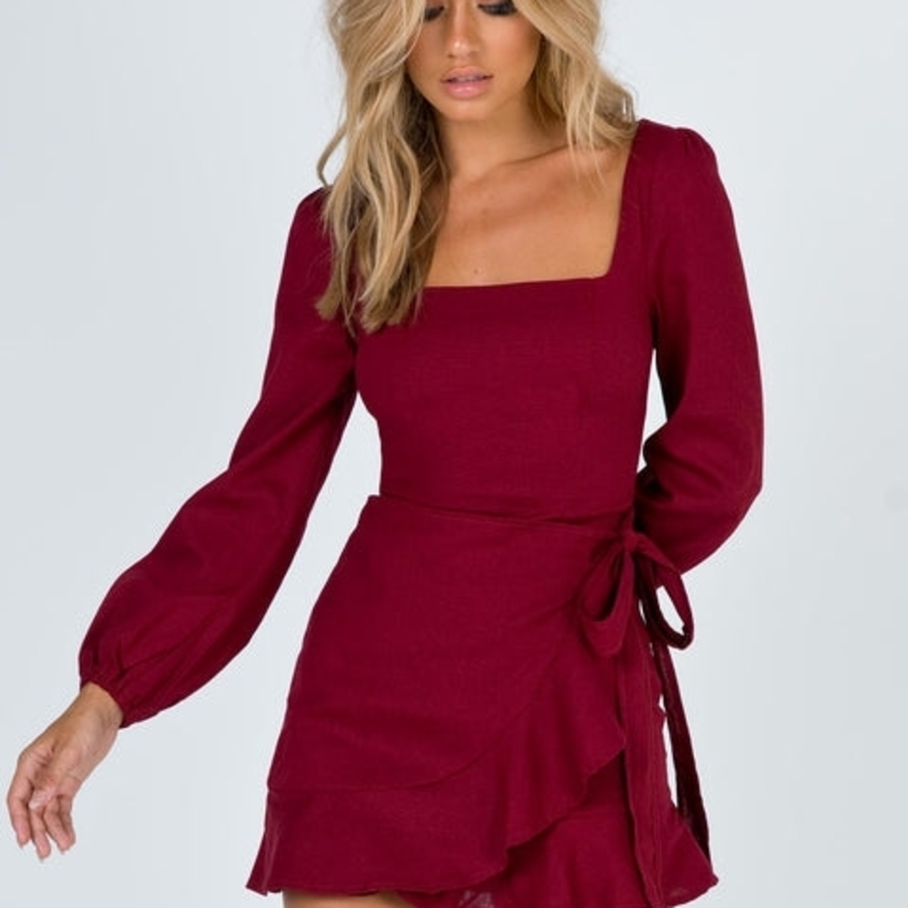 Princess Polly Elegant Burgundy Long Sleeve Dress